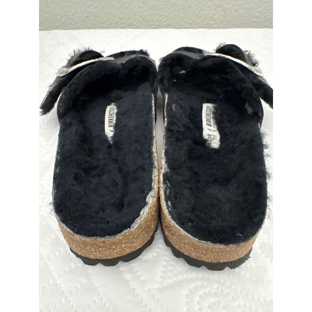 Birkenstock Madrid Single Strap Big Buckle Fur Lined Comfort Sandals Black 38 - Picture 6 of 14